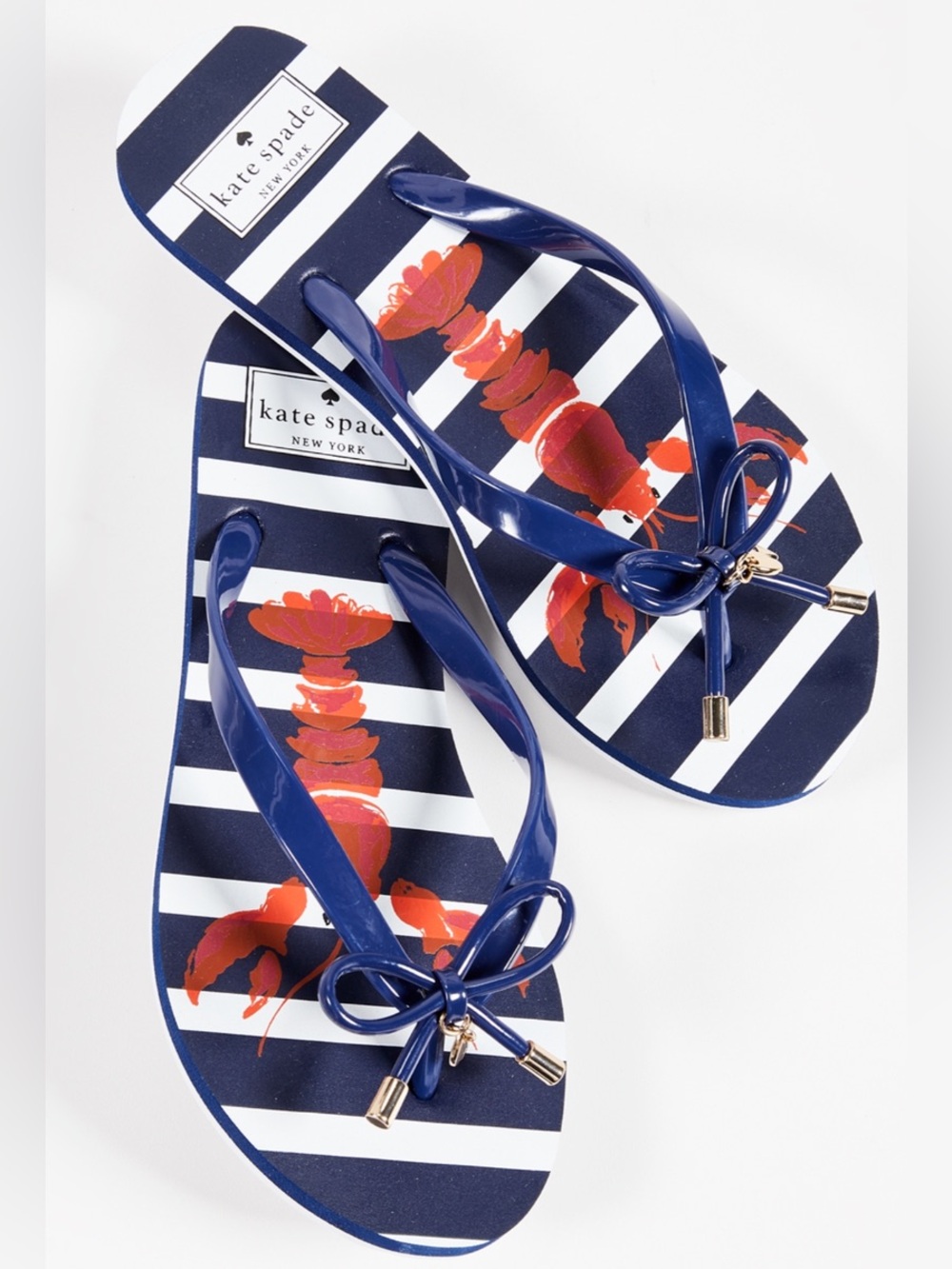 NWOT Kate Spade New York French Navy Lobster Striped Nova Flip Flops Women's - 6